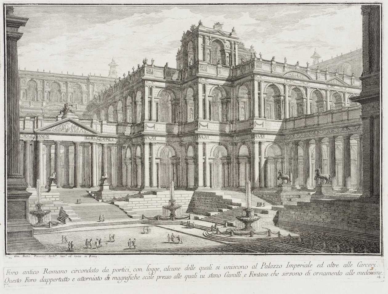 Forntida forum omgivet av porticoes, c.1743 av Giovanni Battista Piranesi