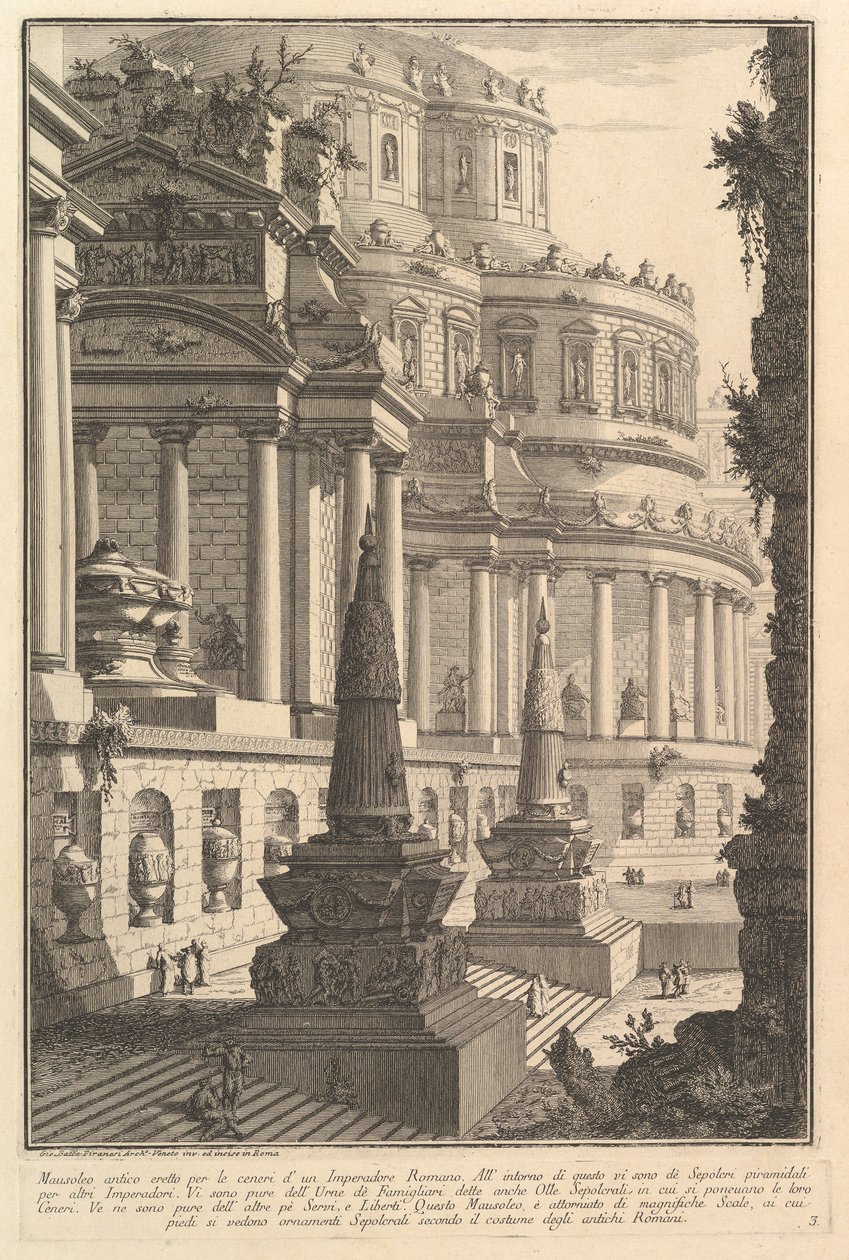 Forntida mausoleum uppfört för askan av en romersk kejsare Mausoleum antico eretto per..., ca. 1750. av Giovanni Battista Piranesi