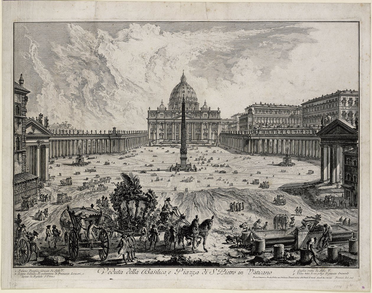 Vy över basilikan och torget vid San Pietro i Vatikanen (ur: Vedute di Roma) av Giovanni Battista Piranesi