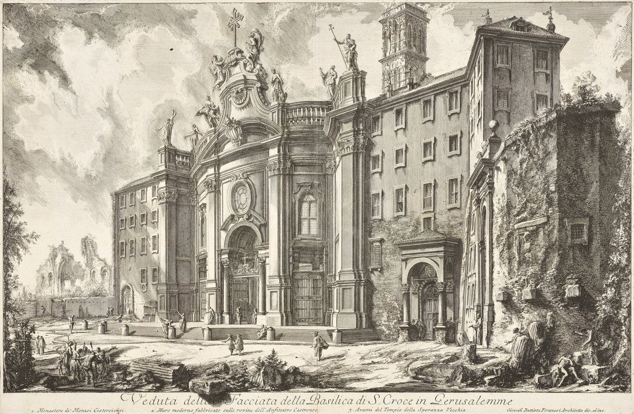 Utsikt över fasaden på basilikan Santa Croce in Gerusalemme av Giovanni Battista Piranesi
