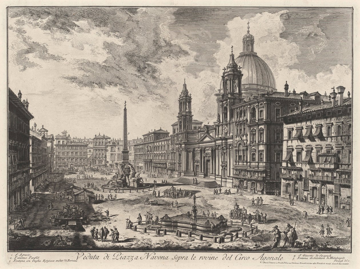 Vy över Piazza Navona med ruinerna av Domitianus stadion (ur: Vedute di Roma) av Giovanni Battista Piranesi
