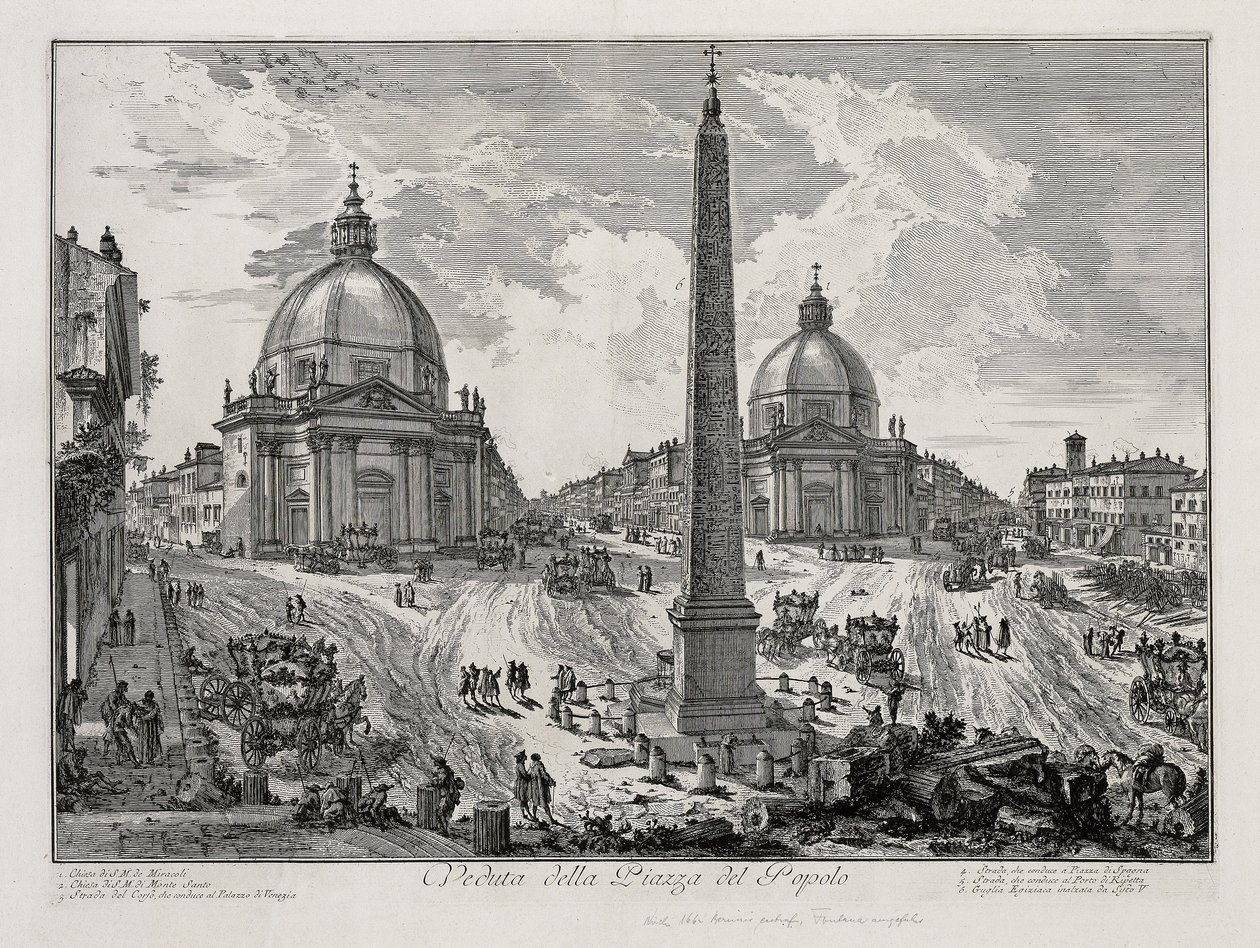 Vy över Piazza del Popolo (ur: Vedute di Roma) av Giovanni Battista Piranesi