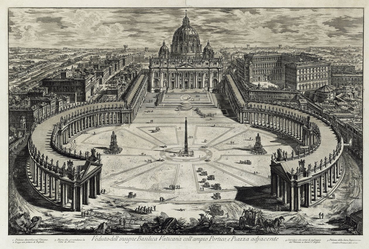 Vy över torget och Peterskyrkan i Vatikanen (ur: Vedute di Roma) av Giovanni Battista Piranesi