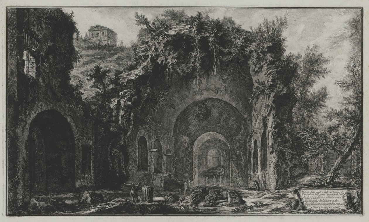 Vy över Egerias källa och grotta utanför Porta Capena eller över San Sebastiano, ur: Vedute di Roma av Giovanni Battista Piranesi