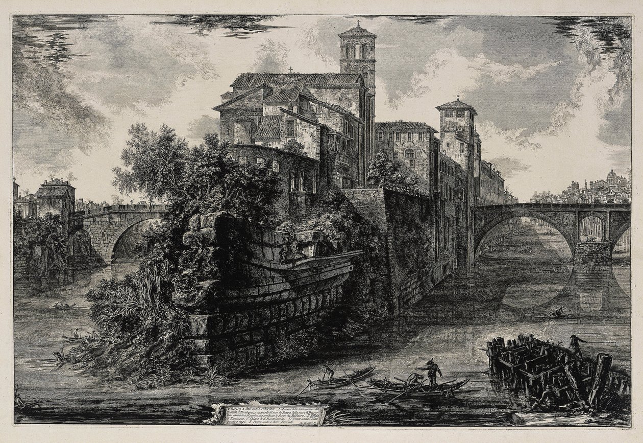 Vy över Tiberön (ur: Vedute di Roma) av Giovanni Battista Piranesi