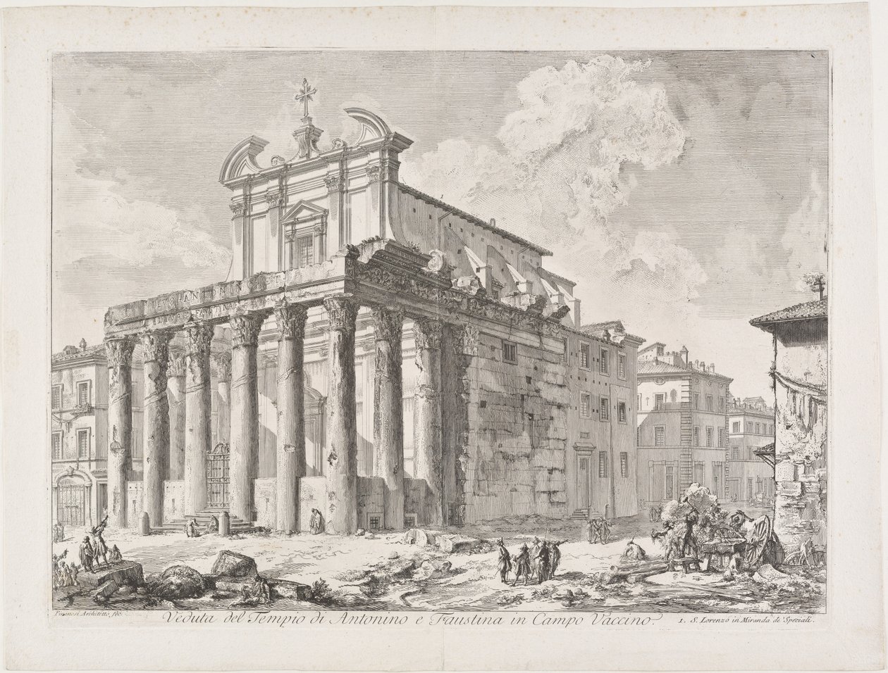 Vy över Antoninus och Faustinas tempel på Campo Vaccino av Giovanni Battista Piranesi