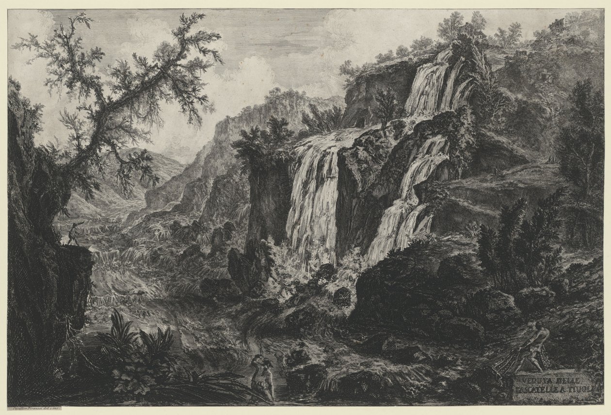 Utsikt över vattenfallet i Tivoli (ur: Vedute di Roma) av Giovanni Battista Piranesi