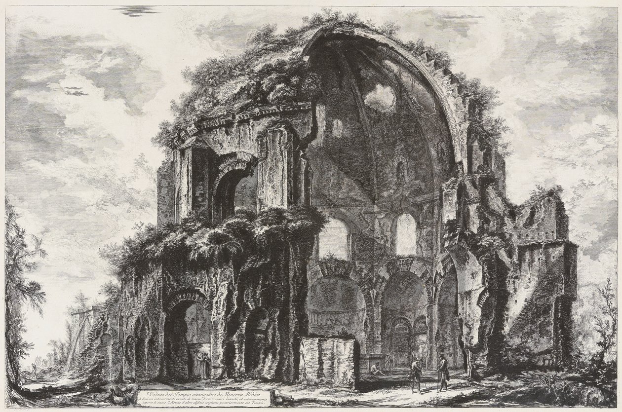 Vy över Minerva Medicas åttkantiga tempel (nymfeum) av Giovanni Battista Piranesi