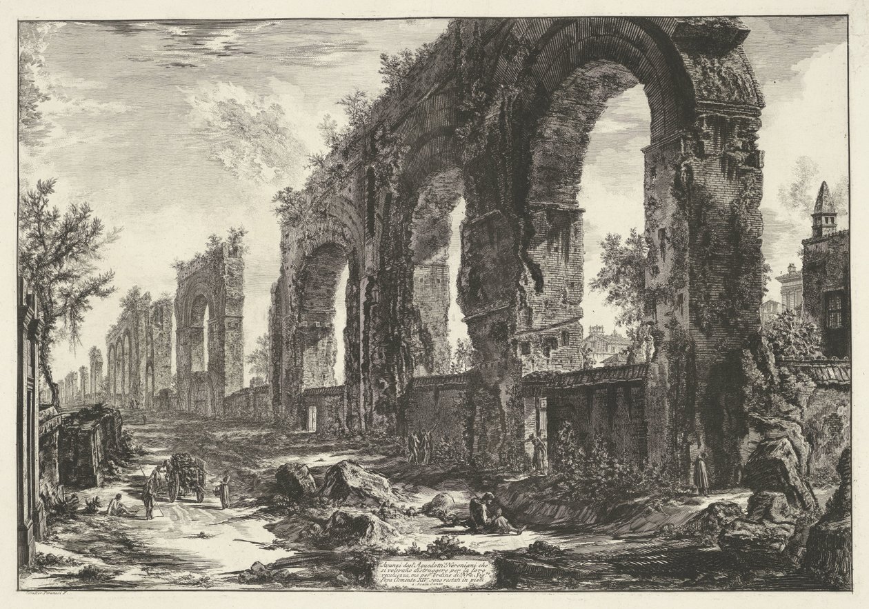 Aquaduct van Nero te Rome Rester av de neronska akvedukterna som de ville förstöra för sin ålderdom (...) (titel på objekt) Gezichten op Rome (serietitel) Utsikt över Rom designad och graverad av Giambattista Piranesi-arkitekten Ve (nez) iano (ser) av Giovanni Battista Piranesi