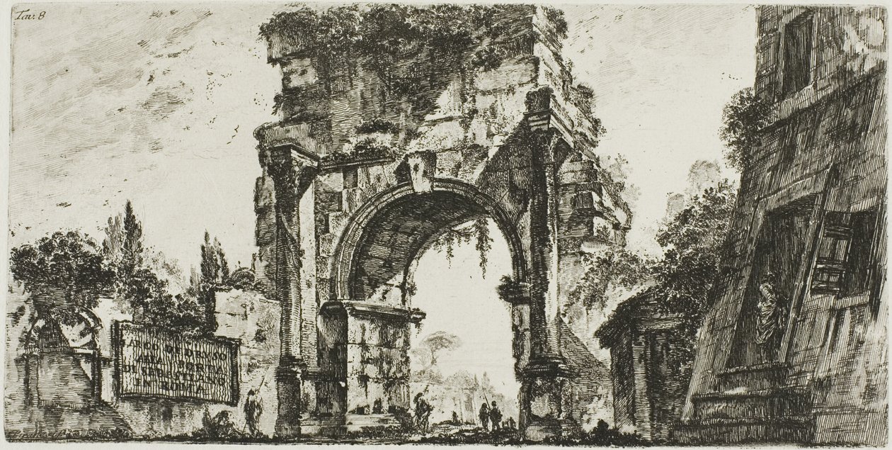 Drusus båge vid Porta S. Sebastiano i Rom, skylt 8 från Some Views of Triumphal Arches and other monuments av Giovanni Battista Piranesi
