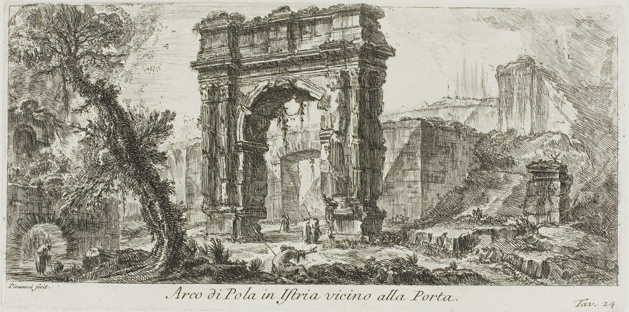 Polabågen i Istrien nära porten, skylt 24 från Some Views of Triumphal Arches och andra monument av Giovanni Battista Piranesi