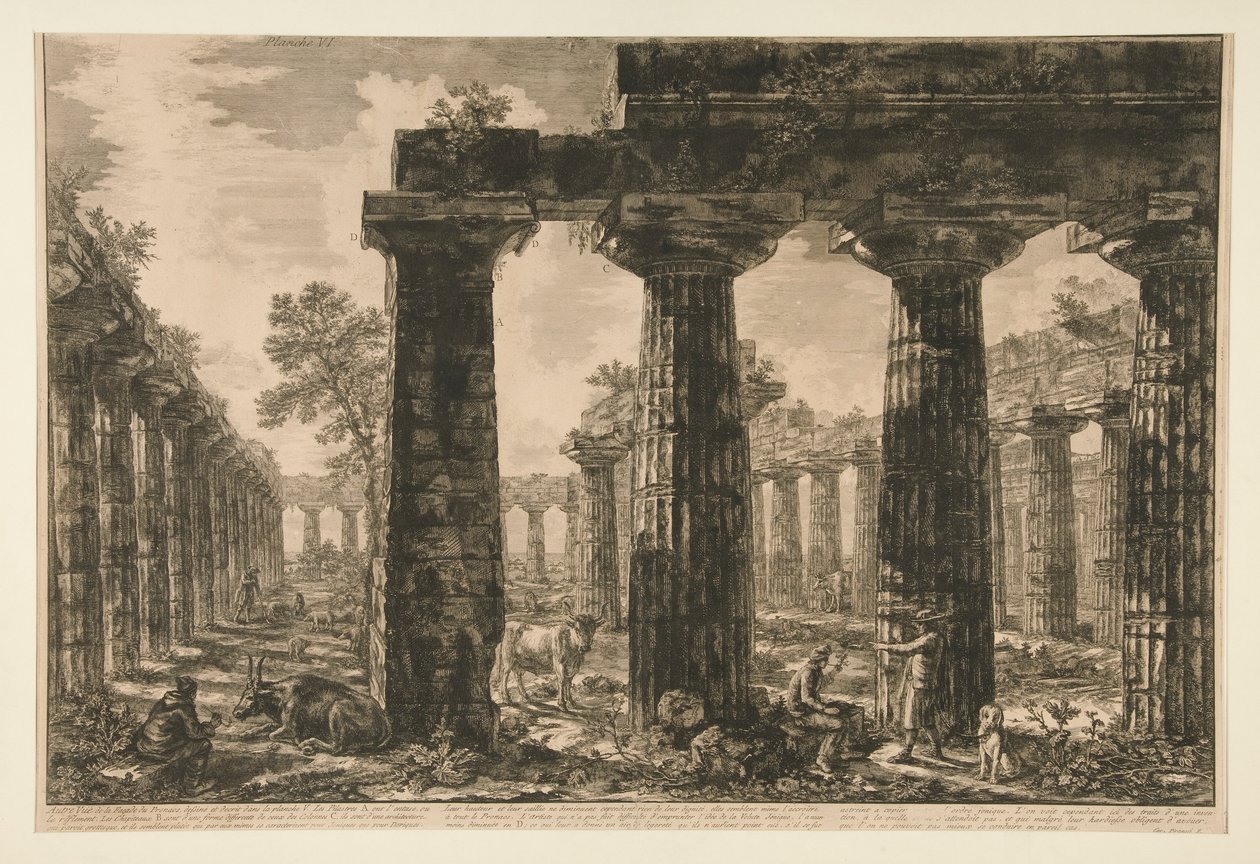 Annat sett? av Pronaos fasad, ritning? och beskrivs i plattan V (En annan vy av pronaosfasaden ritad och beskriven i plattan V), från olika vyer av Giovanni Battista Piranesi