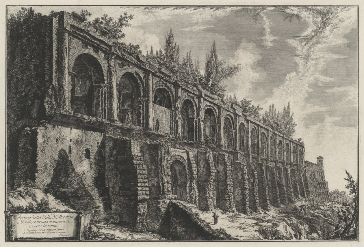 Rester av Maecenas villa i Tivoli, byggd av travertin i opus incertum av Giovanni Battista Piranesi