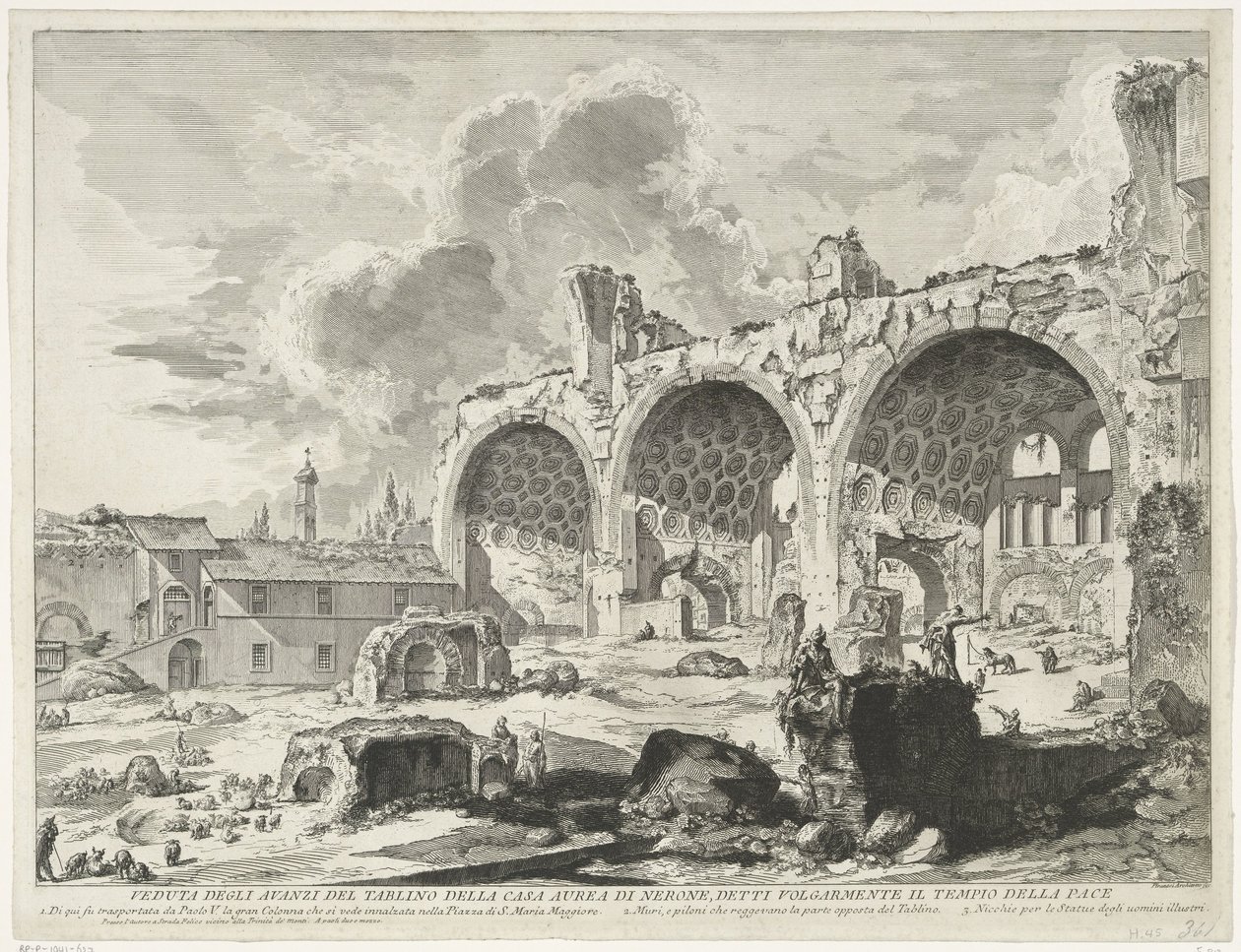 Basilica van Maxentius te Rom Utsikt över resterna av Tablino av Neros gyllene hus, allmänt känt som Fredens tempel (titel på objektet) Gezichten op Rome (serietitel) Utsikt över Rom designad och graverad av Giambattista Piranesi-arkitekten V av Giovanni Battista Piranesi
