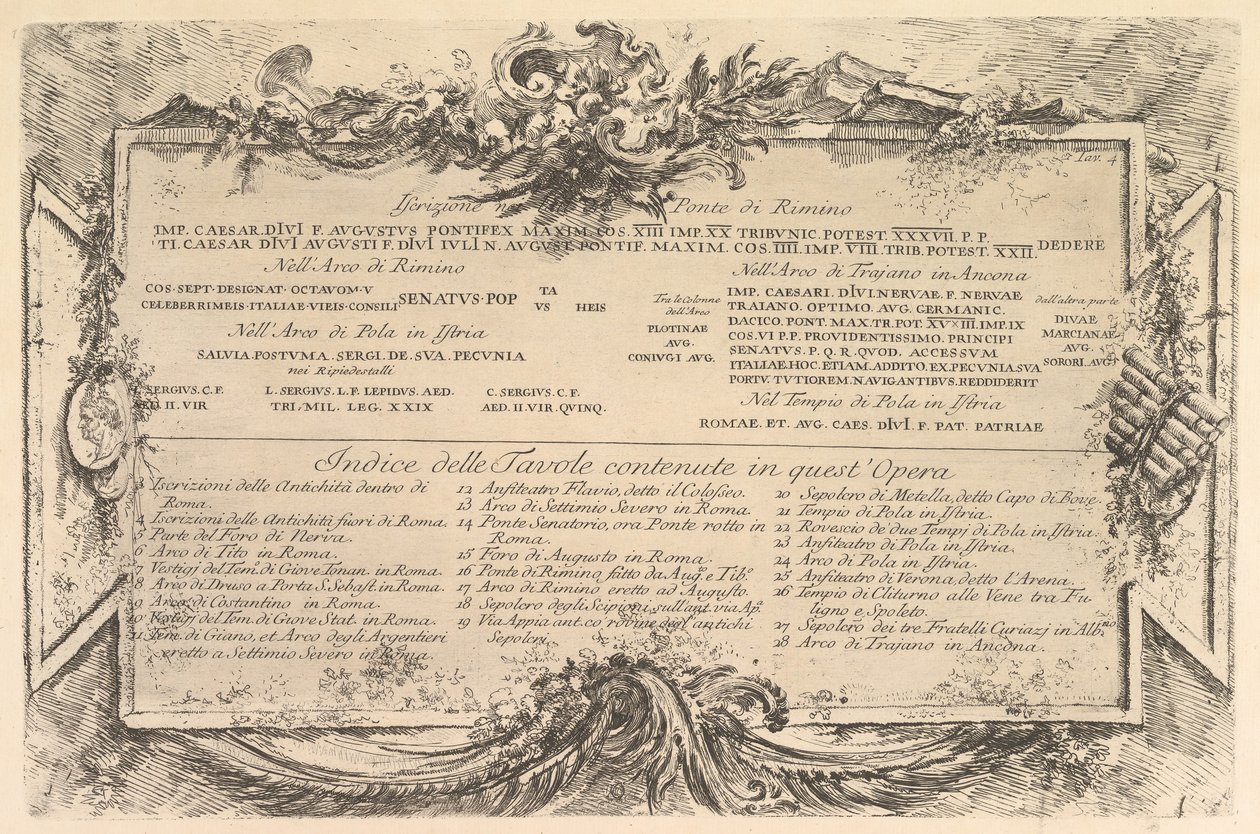 Börjande inskription på sidan av R ..., ca. 1748. av Giovanni Battista Piranesi