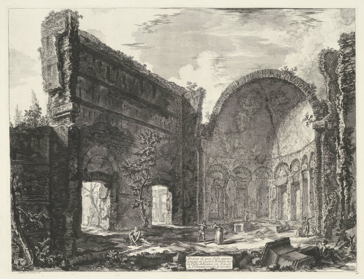 Bibliotheek i Villa Adriana te Tivoli Rester av ett rum som tillhör Castro Pretorio i Villa Adriana i Tivoli (titel på objektet) Gezichten op Rome (serietitel) Vy över Rom ritade och graverade av Giambattista Piranesi-arkitekten Ve(nez)i av Giovanni Battista Piranesi
