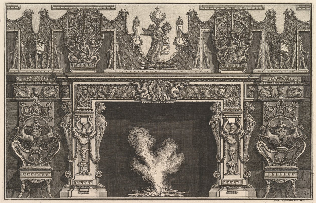 Fågel i skal i mitten av överliggaren, med en fris av troféer, övervunnen av en..., 1769 . av Giovanni Battista Piranesi