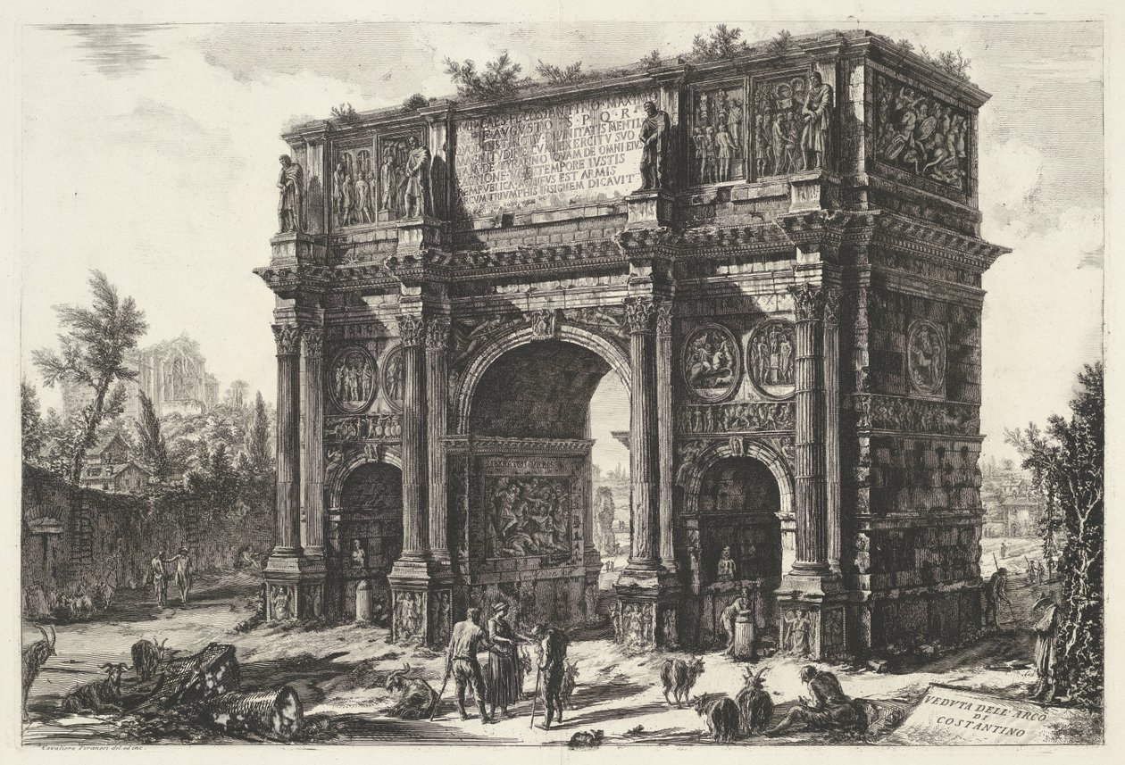 Boog van Constantijn i Rom Utsikt över Konstantins båge (titel på objekt) Gezichten op Rome (serietitel) Utsikt över Rom designad och graverad av Giambattista Piranesi-arkitekten Ve (nez) iano (serietitel) av Giovanni Battista Piranesi