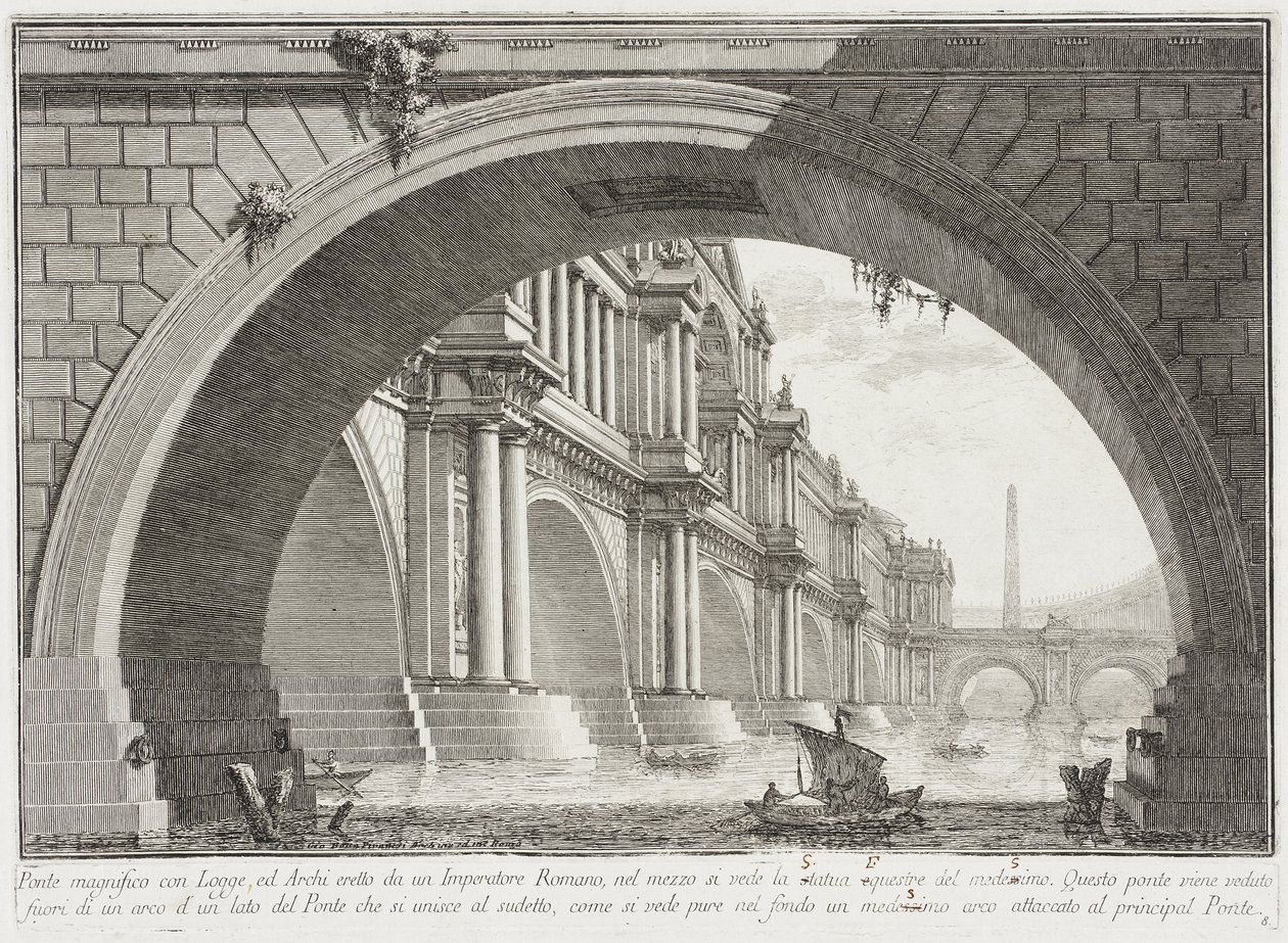 Bro täckt av loggior och valvbågar av Giovanni Battista Piranesi