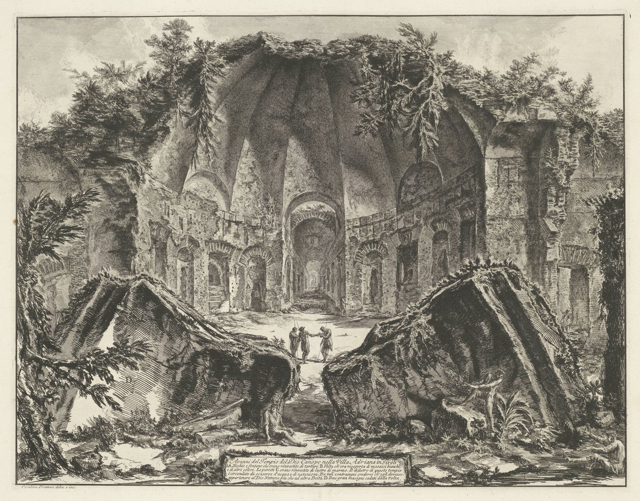 Canopus i Villa Adriana te Tivoli Rester av den himmelska gudens tempel i Hadrianus villa i Tivoli (titel på objektet) Gezichten op Rome (serietitel) Utsikter över Rom tecknade och graverade av Giambattista Piranesi-arkitekten Ve(nez)iano (serietitel) av Giovanni Battista Piranesi
