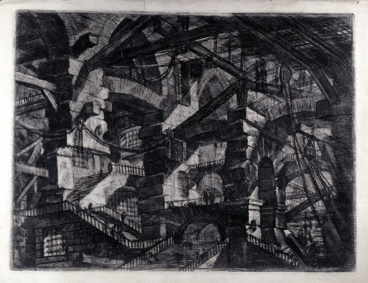 "Uppfinningens fängelser" "Inre syn på ett tänkt fängelse. Teckning av Giovanni Piranesi (känd som Piranese) (1720-1778). av Giovanni Battista Piranesi