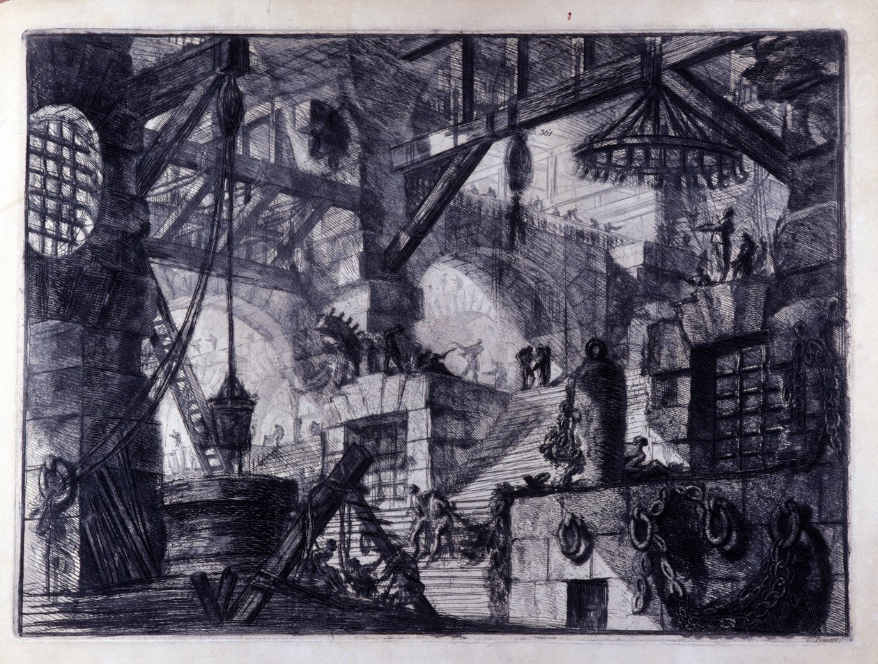 "Uppfinningens fängelser" "Inre syn på ett tänkt fängelse. Teckning av Giovanni Piranesi (känd som Piranese) (1720-1778). av Giovanni Battista Piranesi