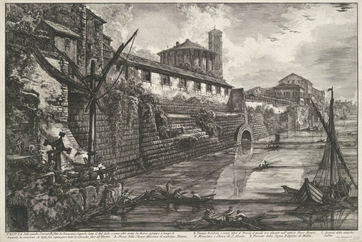Cloaca Maxima te Rom Utsikt över den antika Sostrizioni gjord av Tarquinio Superbo kallad Bel Lid (...) (titel på objektet) Gezichten op Rome (serietitel) Utsikt över Rom designad och graverad av Giambattista Piranesi-arkitekten Ve (nez) iano (serietitel) av Giovanni Battista Piranesi