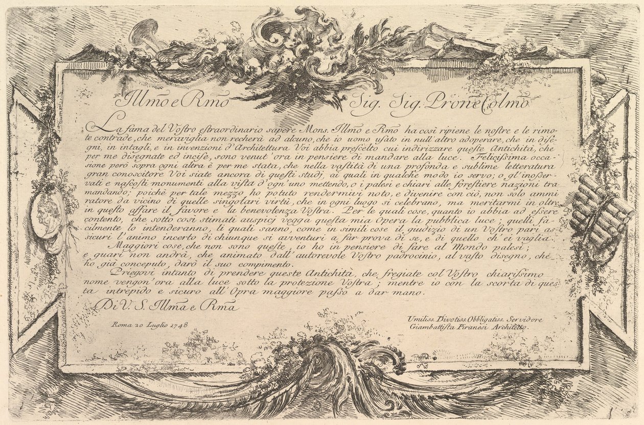 Dedikation till Giovanni Bottari Dedikation till Bottari, ca. 1748. av Giovanni Battista Piranesi