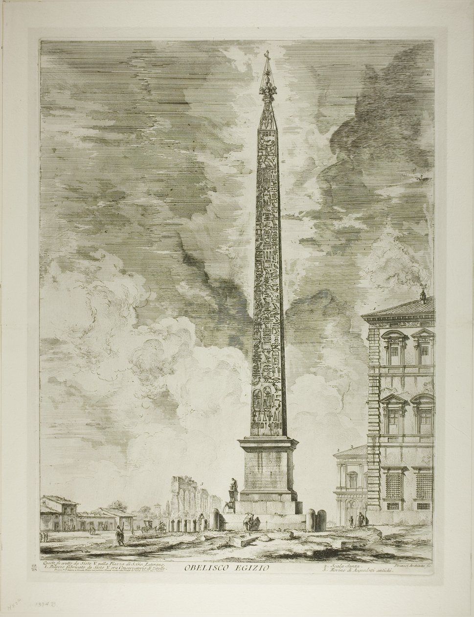 egyptisk obelisk. Denna restes av påven Sixtus V på Piazza av St. John Lateran, från utsikt över Rom av Giovanni Battista Piranesi