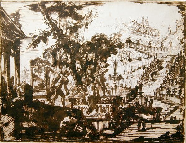 Fantastiska trädgårdar (penna och bläck på papper) av Giovanni Battista Piranesi