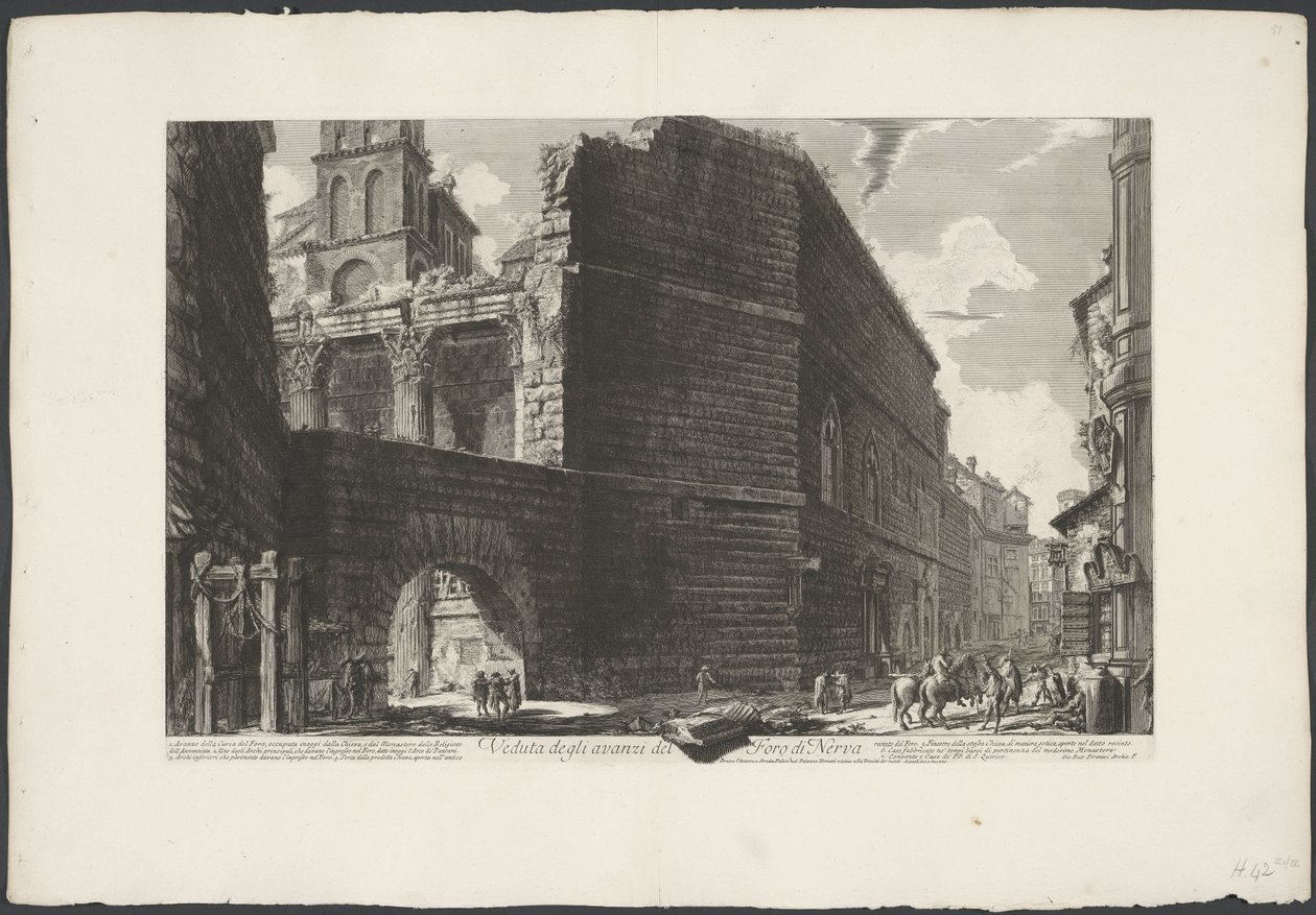 Forum van Augustus i Rom Vy över resterna av Forum of Nerva (titel på objekt) Gezichten op Rome (serietitel) Utsikter över Rom tecknade och graverade av Giambattista Piranesi-arkitekten Ve(nez)iano (serietitel) av Giovanni Battista Piranesi