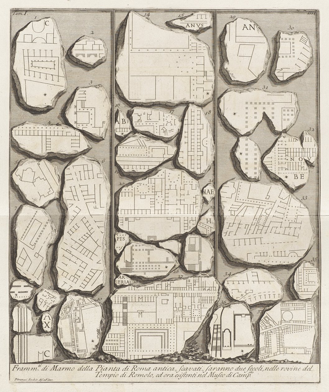 Fragment av marmor från det antika Roms plan av Giovanni Battista Piranesi