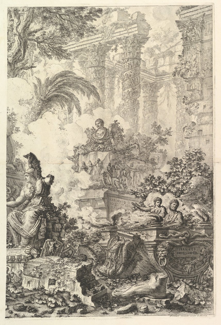 Frontispice, med staty av Minerva, ca. 1748. av Giovanni Battista Piranesi