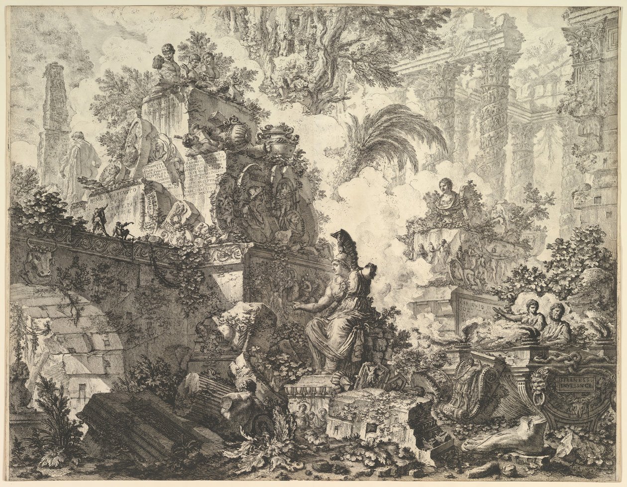 Frontispice, med staty av Minerva, ca. 1748. av Giovanni Battista Piranesi