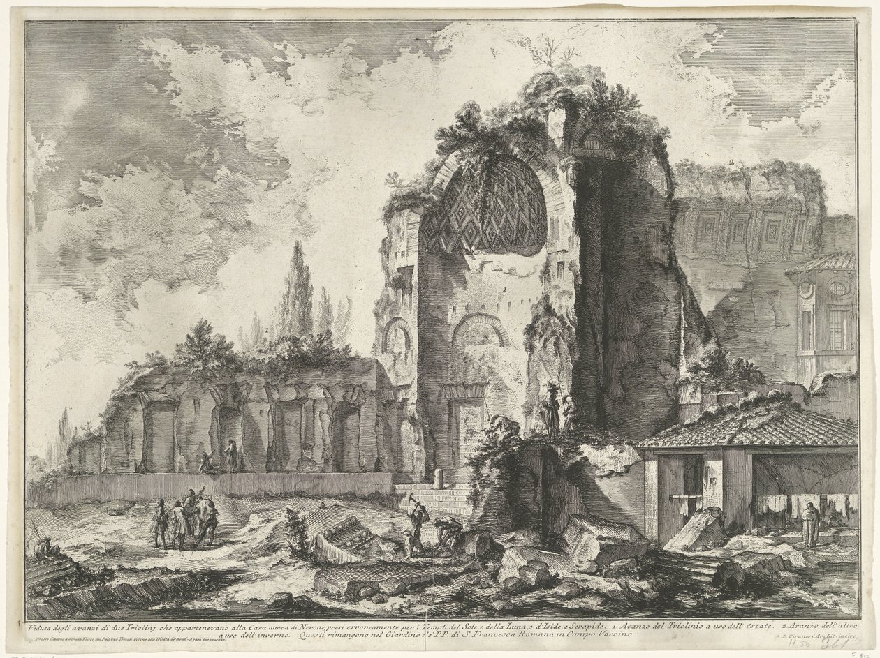 Gezichten op Rome, de Campagna, etc. (122 blad) Vy över resterna av två Tricliniums som tillhörde Nerons gyllene hus (...) (titel på objektet) Gezichten op Rome (serietitel) Utsikt över Rom designad och graverad av Giambattista Piranesi archite av Giovanni Battista Piranesi