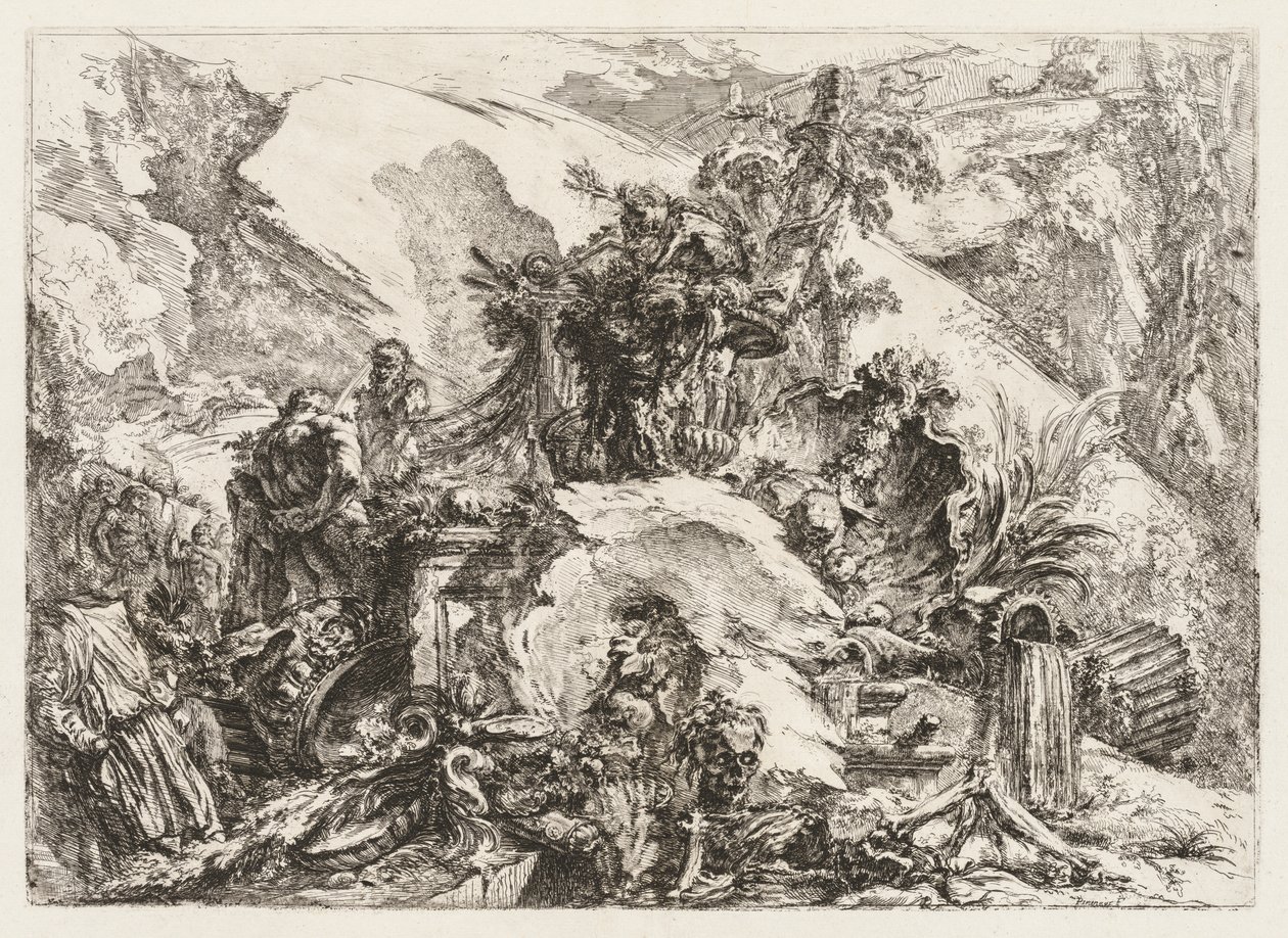 Groteschi: Ruiner med dödens huvud och skelett av Giovanni Battista Piranesi