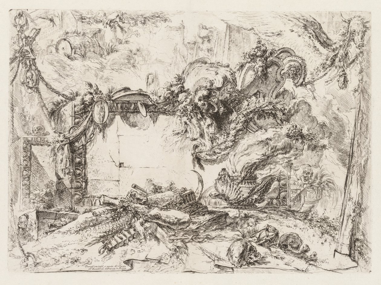 Groteschi: Ruiner med dödskallar och en rökande vas, ca. 1745-50. av Giovanni Battista Piranesi
