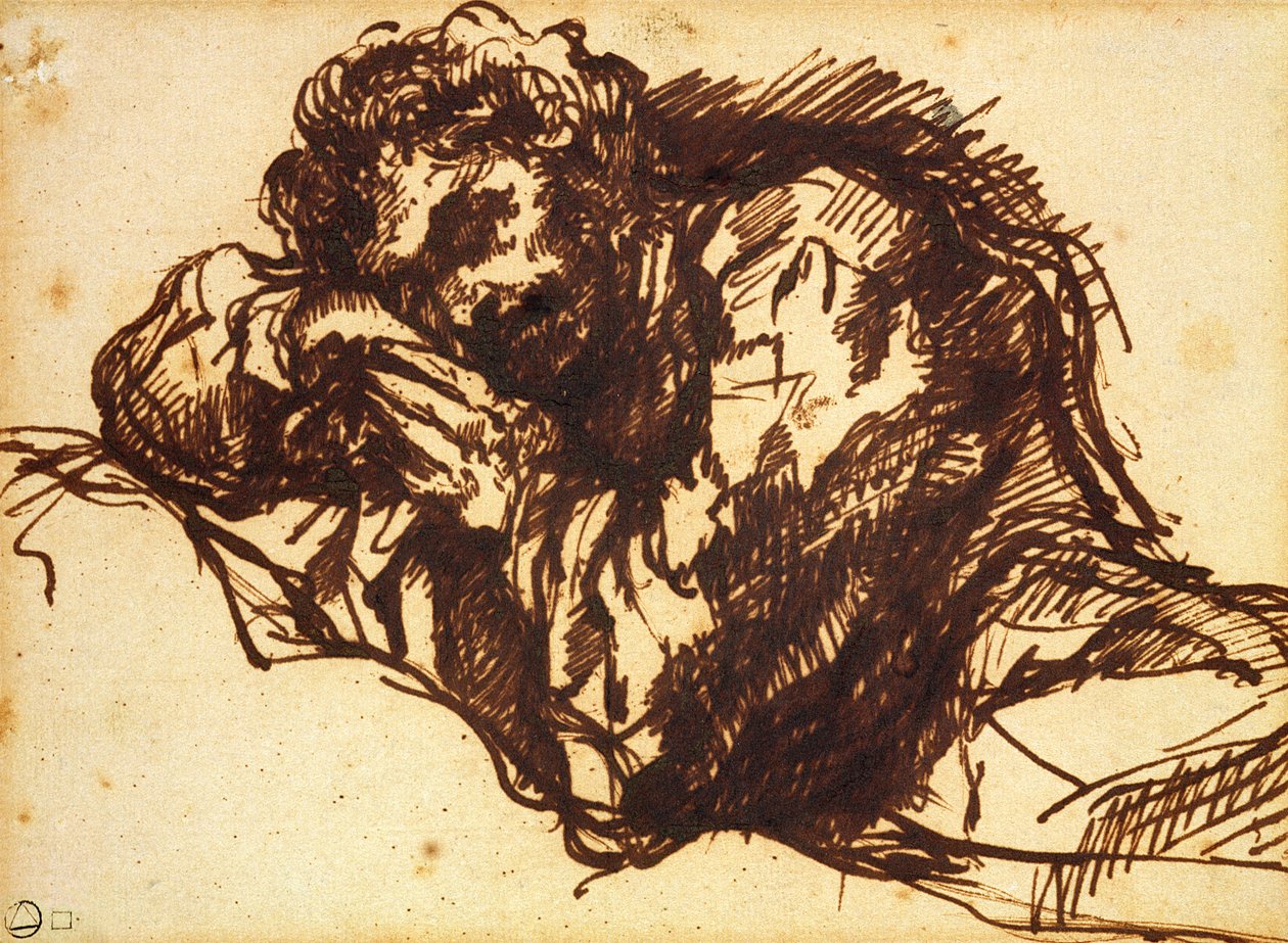 Halvlångt porträtt av en man böjd över (penna och bläck på papper) av Giovanni Battista Piranesi