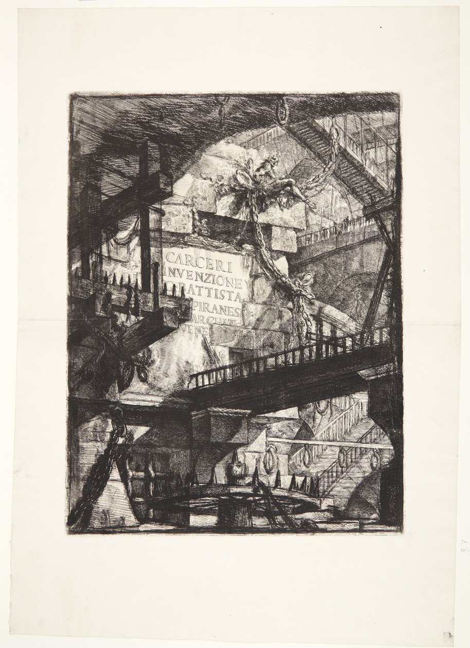 Fantasifulla fängelser. Titel av Giovanni Battista Piranesi