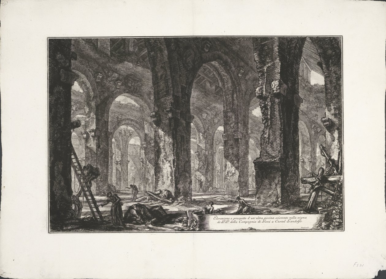 Interieur van badhuis i Castel Gandolfo Höjd och höjd av ytterligare en pool som finns i vingården i P.P. av Jesu sällskap i Castel Gandolfo. (titel på objekt) Archeologische vondsten uit Albano en Castel Gandolfo (serietitel) Antiken av Giovanni Battista Piranesi