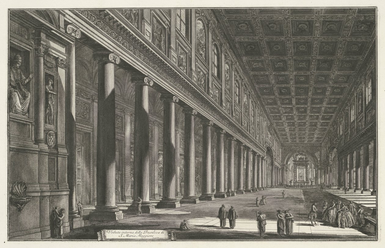 Interieur van de Santa Maria Maggiore i Rom Interiörvy av basilikan S. Maria Maggiore (titel på objektet) Gezichten op Rome (serietitel) Utsikt över Rom designad och graverad av Giambattista Piranesi-arkitekten Ve (nez) iano (serietitel) av Giovanni Battista Piranesi