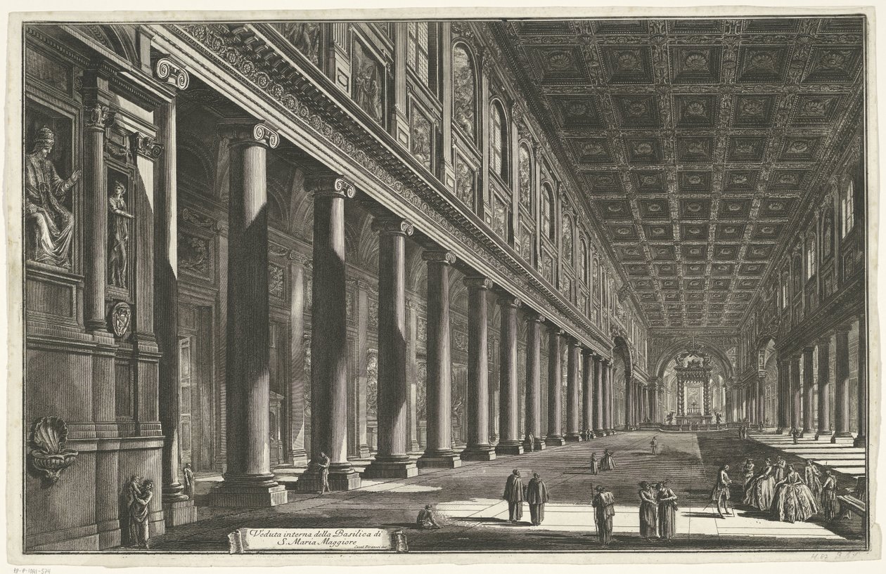 Interieur van de Santa Maria Maggiore i Rom Interiörvy av basilikan S. Maria Maggiore (titel på objektet) Gezichten op Rome (serietitel) Utsikt över Rom designad och graverad av Giambattista Piranesi-arkitekten Ve (nez) iano (serietitel) av Giovanni Battista Piranesi