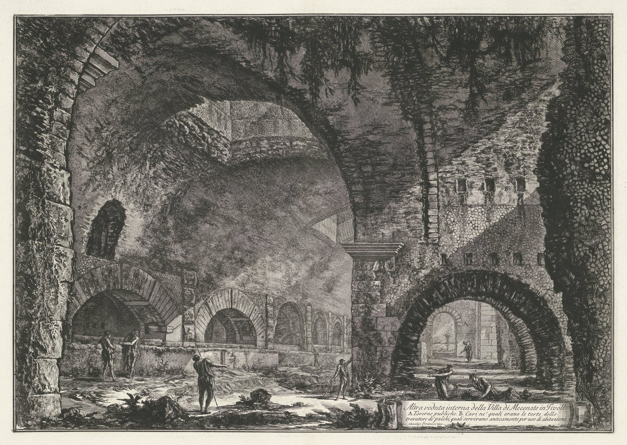 Interieur van de Tempel van Hercules Victor t och Tivoli En annan intern vy av Villa di Mecenate i Tivoli (titel på objekt) Gezichten op Rome (serietitel) Utsikt över Rom designad och graverad av Giambattista Piranesi-arkitekten Ve (nez) iano (serie ti av Giovanni Battista Piranesi