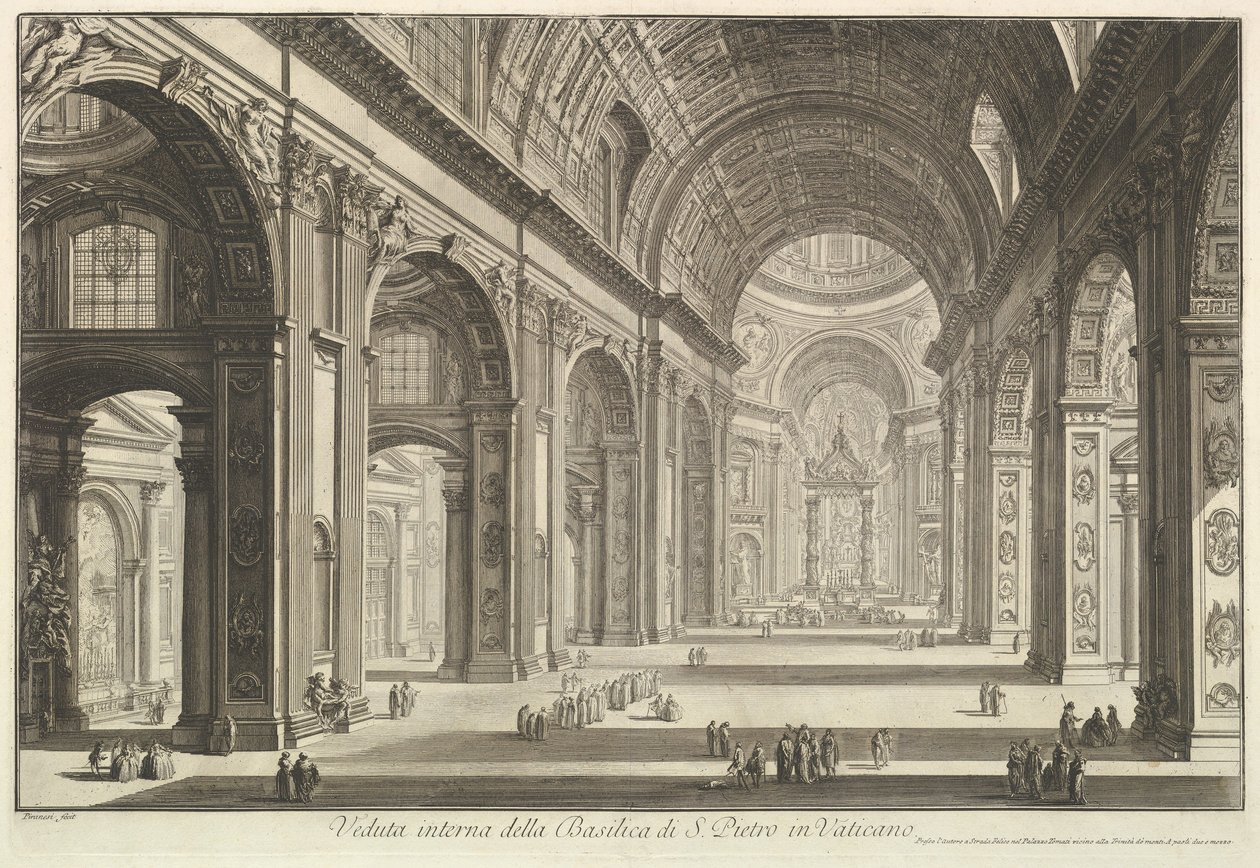 Interiörvy av Peterskyrkan i Vatikanen, ur ”Vedute di Roma” (Romerska vyer) av Giovanni Battista Piranesi