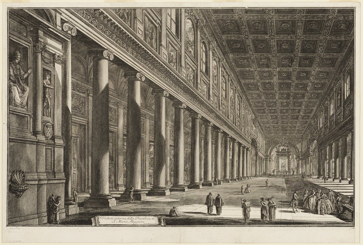 Interiörvy av basilikan S. Maria Maggiore, från utsikt över Rom av Giovanni Battista Piranesi
