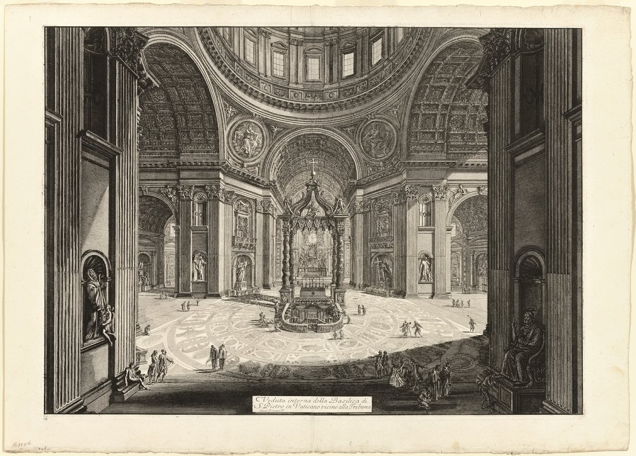 Interiörvy av Peterskyrkan i Vatikanen, nära tribunen, från Views of Rome av Giovanni Battista Piranesi