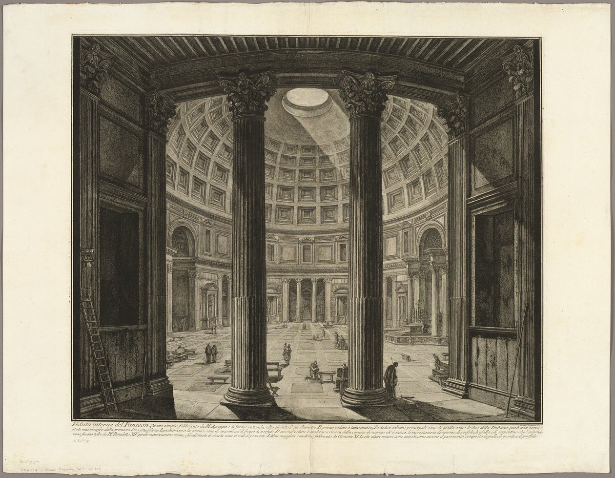 Inre vy av Pantheon, från utsikt över Rom av Giovanni Battista Piranesi