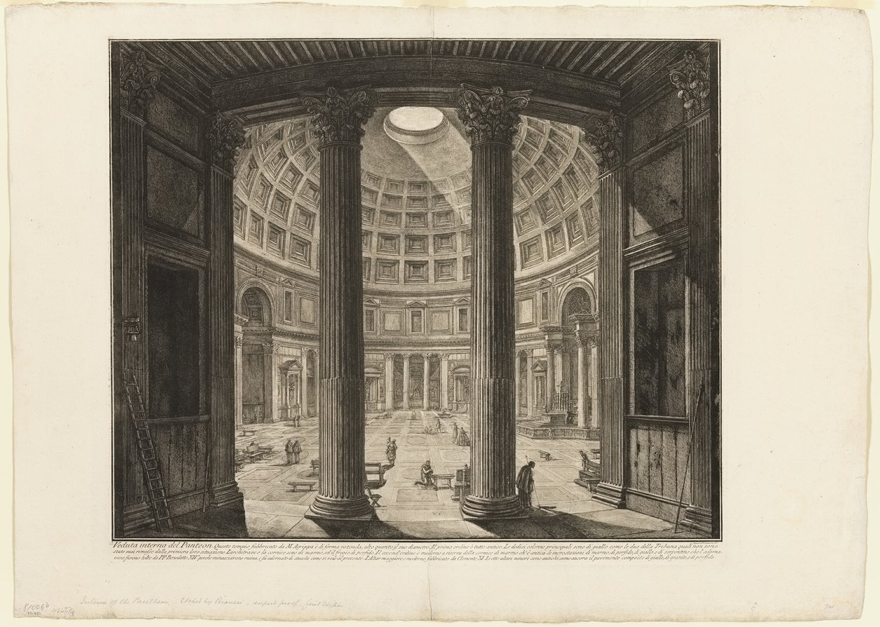 Inre vy av Pantheon, från utsikt över Rom av Giovanni Battista Piranesi