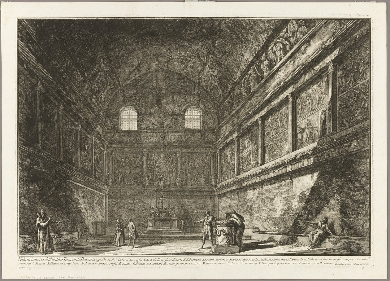 Interiörvy av det antika Bacchustemplet, nu kyrkan S. Urbano, två mil från Rom, från utsikt över Rom av Giovanni Battista Piranesi
