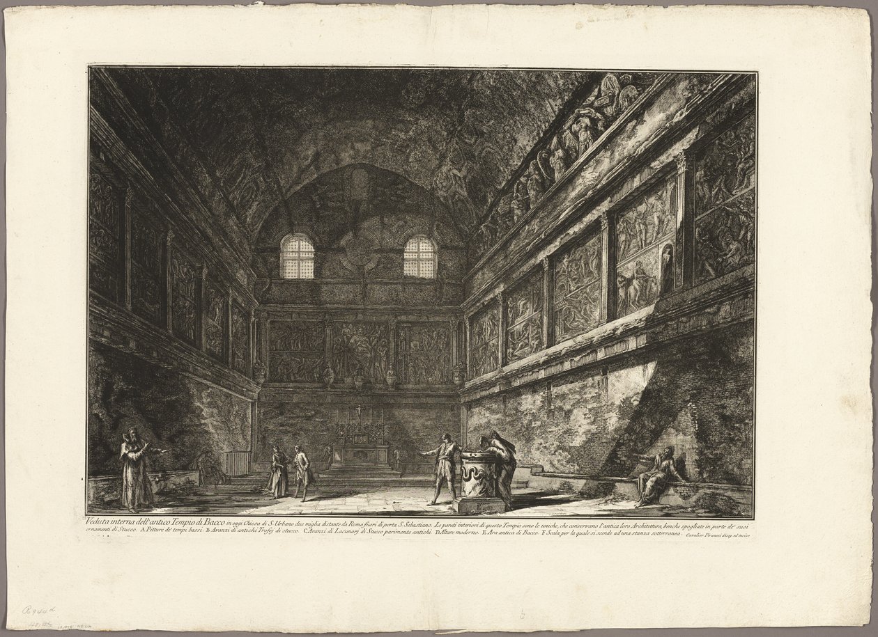 Interiörvy av det antika Bacchustemplet, nu kyrkan S. Urbano, två mil från Rom, från utsikt över Rom av Giovanni Battista Piranesi